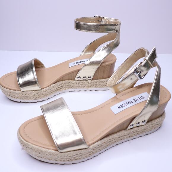 STEVE MADDEN Jewel Espadrille Wedge Sandals Metallic Lyst Ankle Strap Women's 6M - Picture 6 of 8